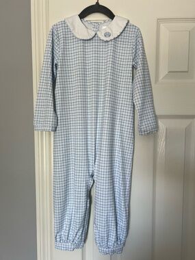Cecil and Lou 3T Blue knit Windowpane long Romper monogram WHW